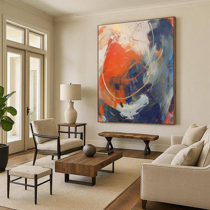Orange - Blue - White Abstract Art for Trendy Gym & Artistic Community Center DLZ1728