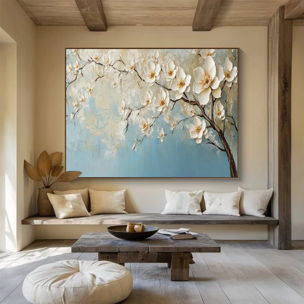 Textured White Blossom Relief Art for Elegant Dining Room Ambiance DLZ3055