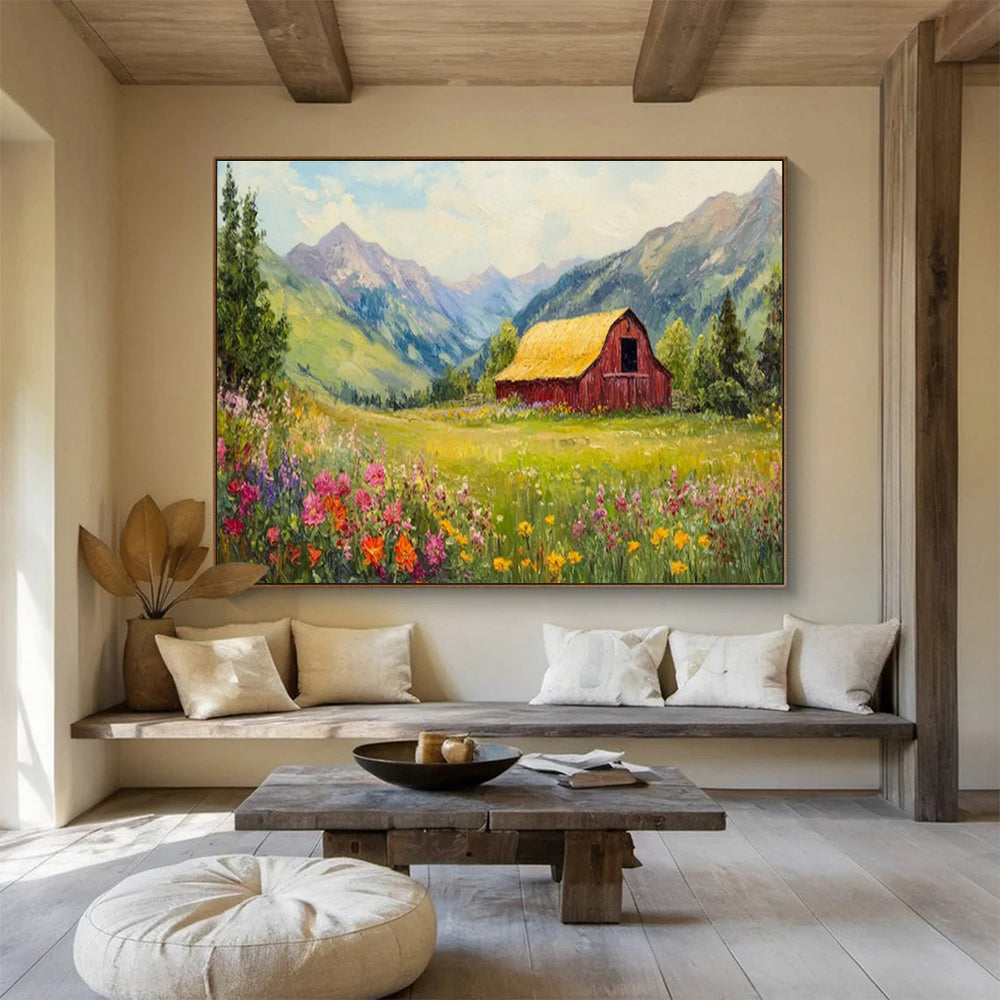 Countryside Barn & Flower Field Art for Rustic Farmhouse Kitchens DLZ3111