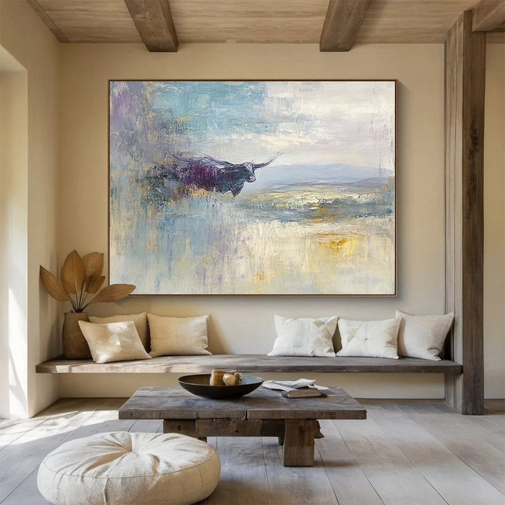 Abstract Longhorn Landscape Art for Western - Themed Ranch & Nature - Inspired Study SC485