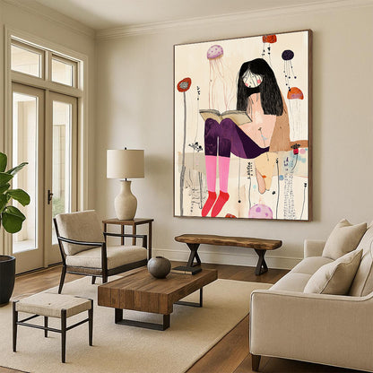 Reading Girl with Jellyfish for Boho - Chic Bedroom & Artistic Bookstore STSC1237