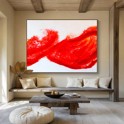 Red Flowing Abstract Art for Bold Restaurant Entrance DLZ2953