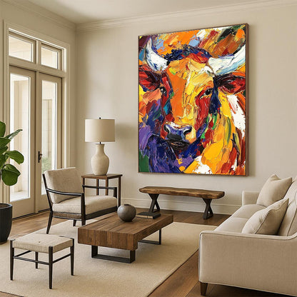 Colorful Abstract Bull Head Art for Rustic Farmhouse Kitchen & Art Gallery Café STSC141
