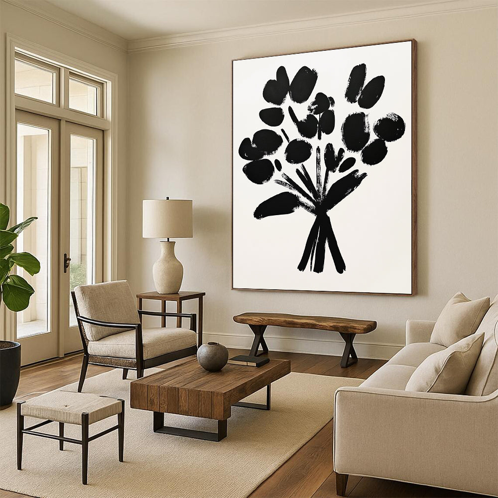 Black Abstract Flower Bouquet 1 for Monochrome - Themed Gallery & Edgy Urban Loft STSC924
