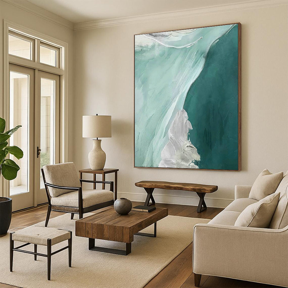 Mint Green & White Abstract Art for Coastal Café & Yoga Studio DLZ1243