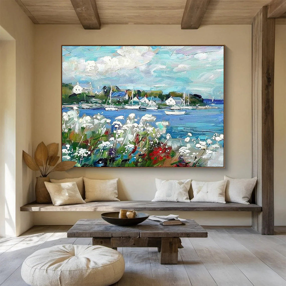Coastal Town Landscape Art for Nautical - Themed Dining Area DLZ2834