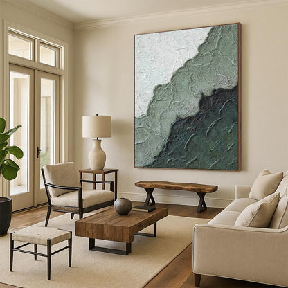 Gray - White - Green Textured Abstract Art for Minimalist Bedroom & Contemporary Art Space DLZ1219