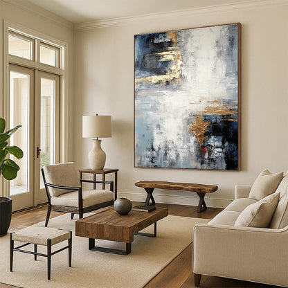 Blue - Gold Abstract Painting for Living Room & Dining Room DLZ0366