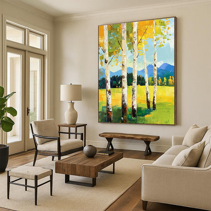 Summer Birch Trees and Mountains for Bright Home Office & Alpine - Style Lodge STSC871