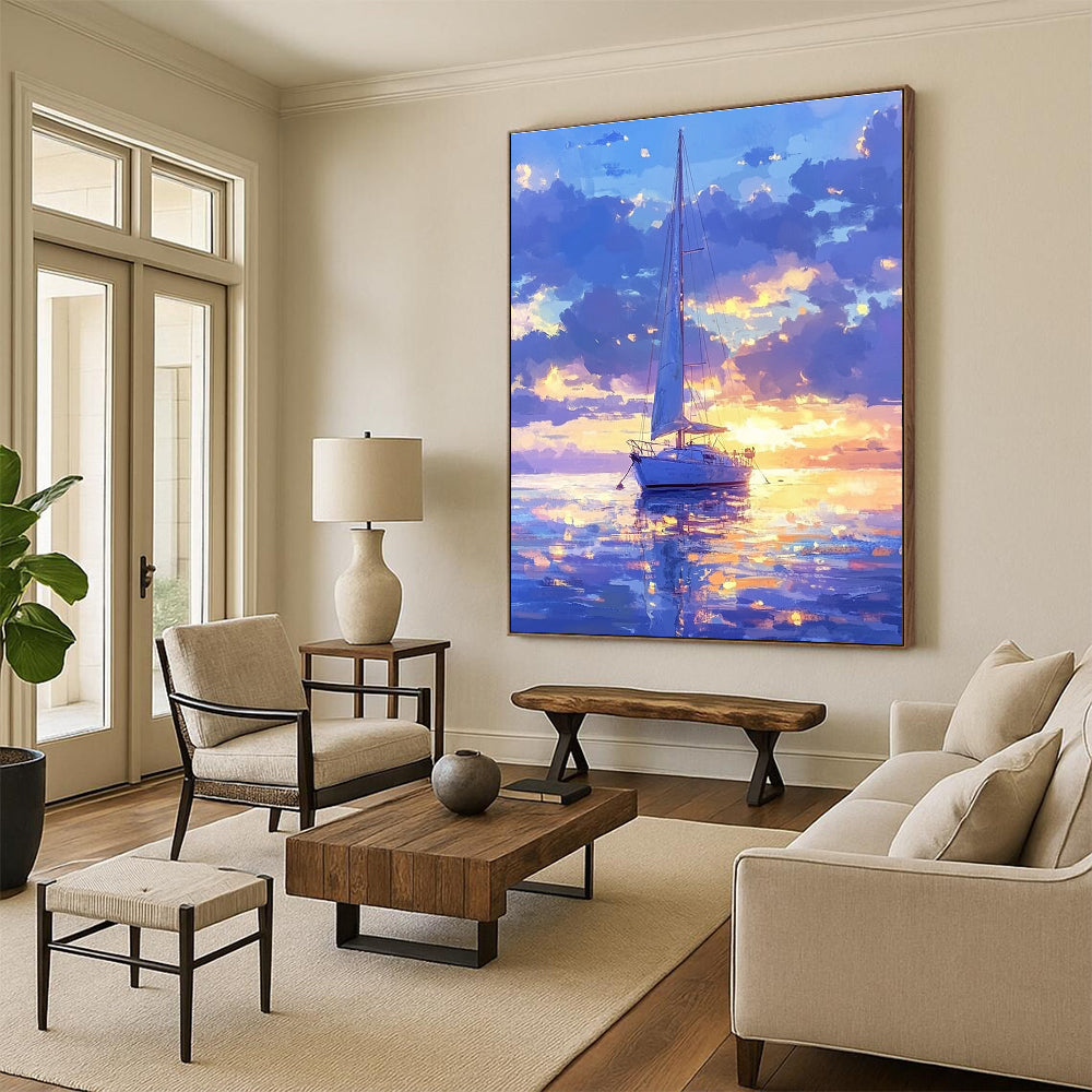 Sailboat at Sunset for Coastal Living Room & Nautical - Themed Café STSC1170