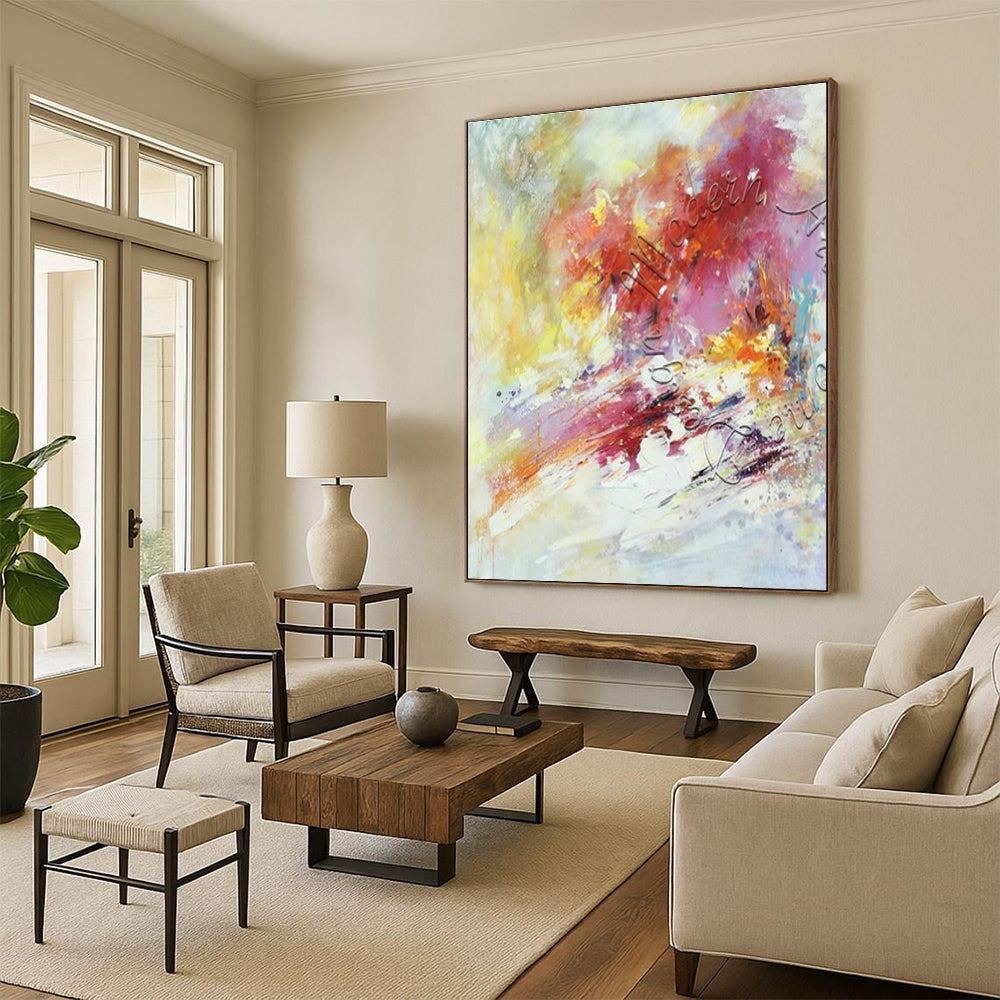 Pink - Yellow Abstract Art for Romantic Wedding Venue & Art Gallery Café DLZ1825