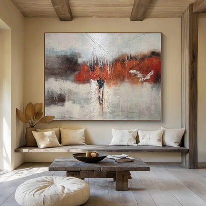 Gray - Orange Abstract Landscape for Minimalist Living Room Corners DLZ2683