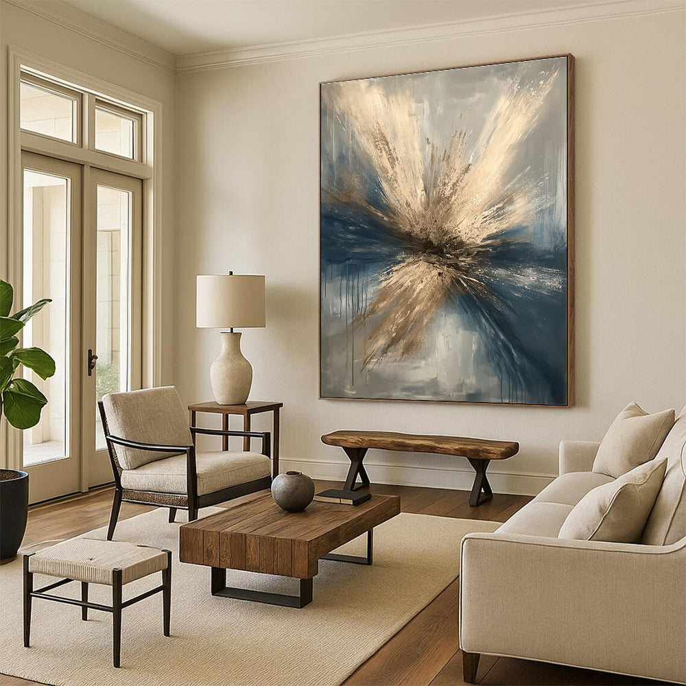 Explosive Blue and Gold Abstract for Luxury Hotel Lobby & Upscale Dining Area STSC644
