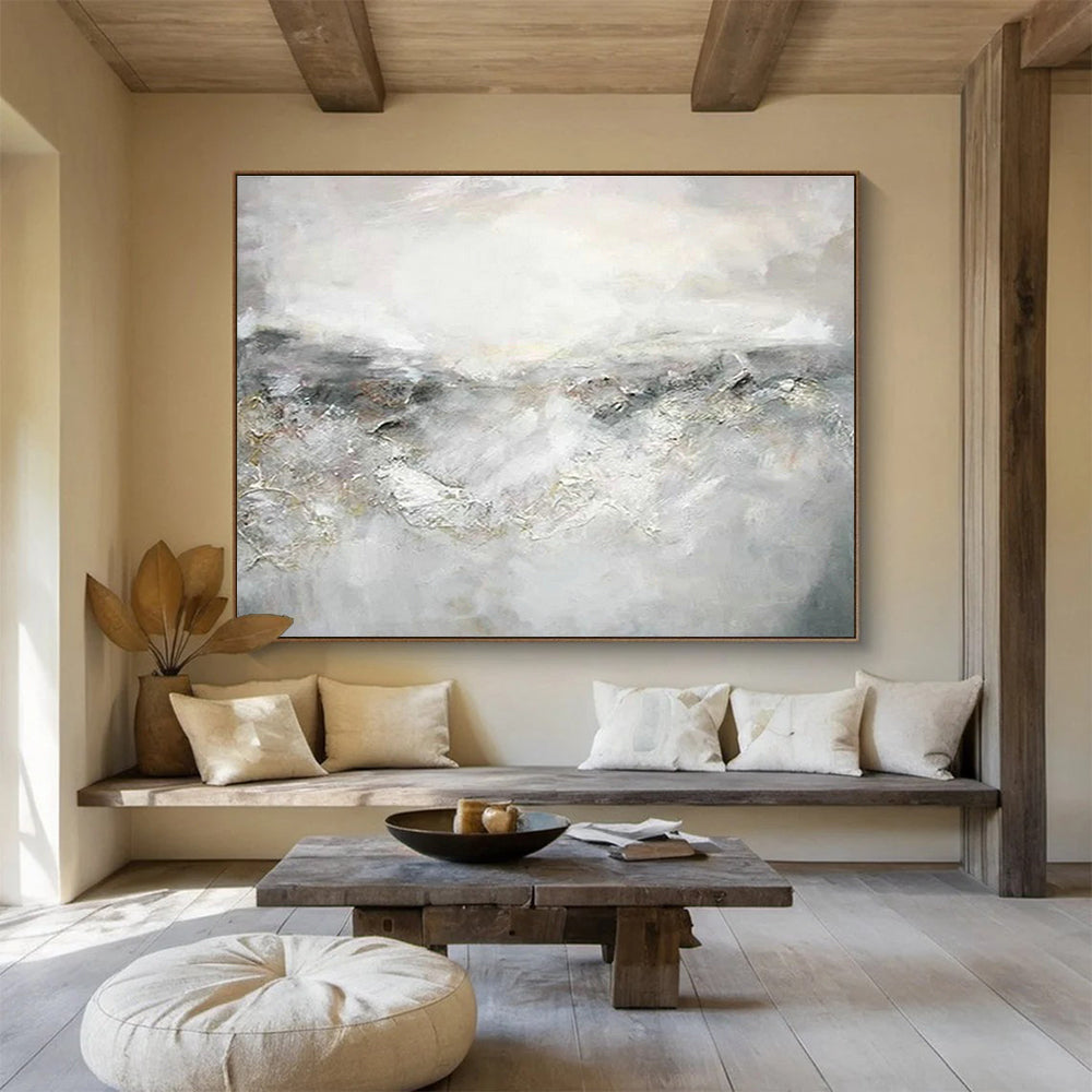 Grey - White Abstract Landscape Art for Serene Home Office DLZ2825
