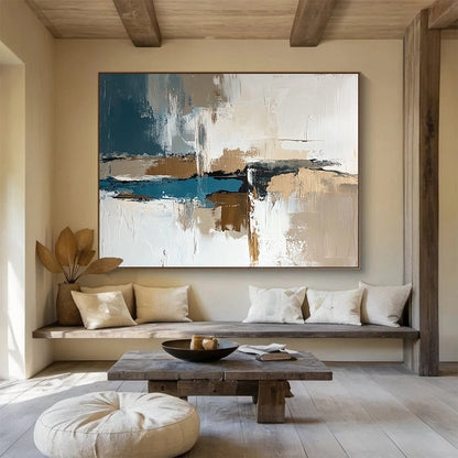 Neutral and Blue Abstract Art for Contemporary Living Room & Sophisticated Office SC313