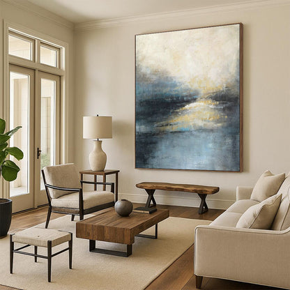 Blue - Gray Abstract Landscape Art for Modern Spa & Coastal Home Library DLZ2072