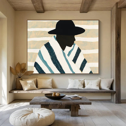 Stylized Portrait with Stripes Art for Cultural Center & Modern Home Living Room SC399