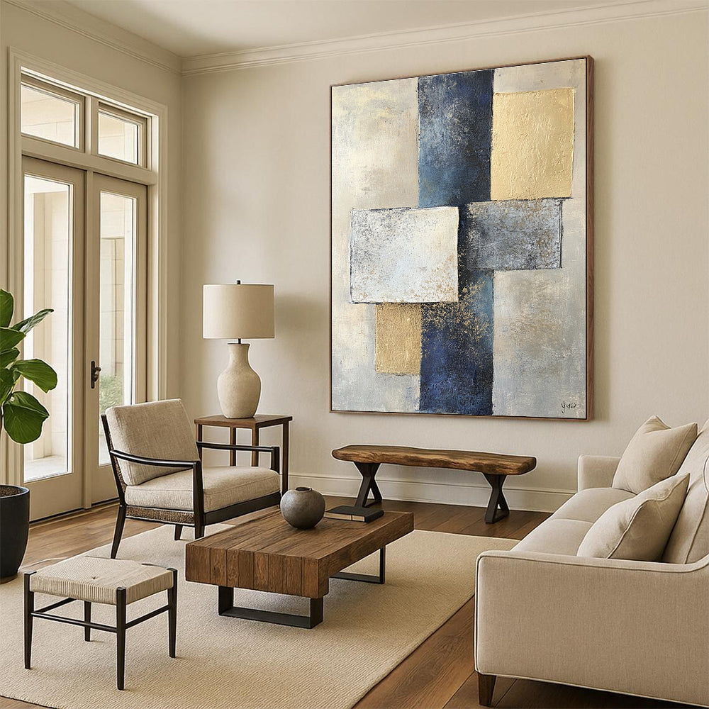 Geometric Gold & Blue Art for Dining Room & Hallway STSC715