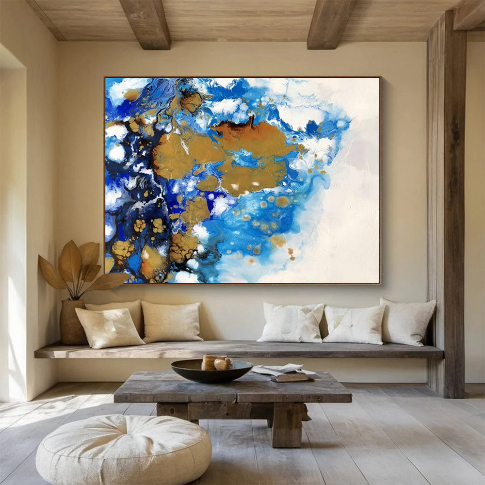 Blue - Gold Fluid Art for Luxury Hotel Suite Bedrooms DLZ2551