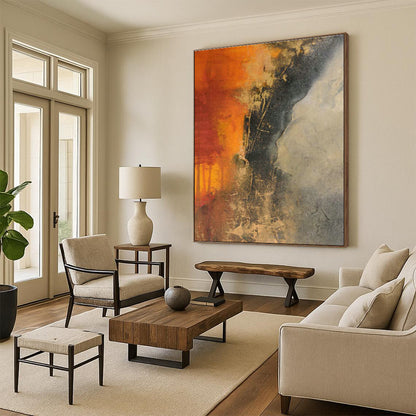 Orange - Black Abstract Art for Industrial - Style Loft Studio Spaces DLZ0025