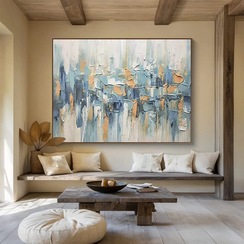 Textured Blue - Orange Abstract Art for Modern Loft Dynamism DLZ3069