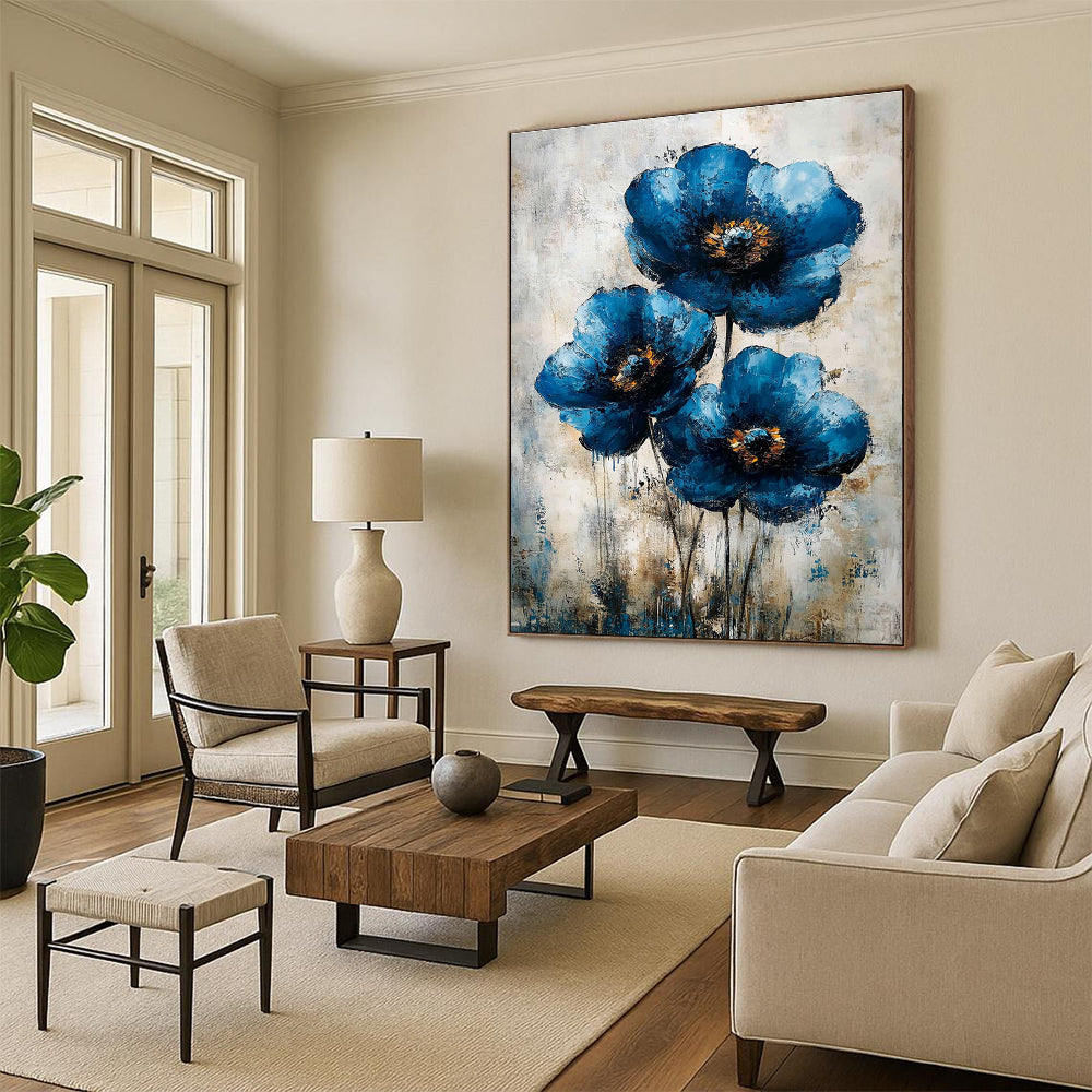 Abstract Blue Flowers Art for Living Room & Bedroom STSC040