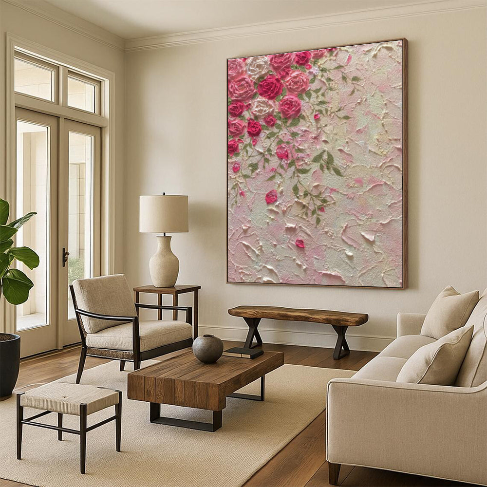 Textured Pink Floral Relief Art for Bridal Suite & Tea Parlor DLZ0603