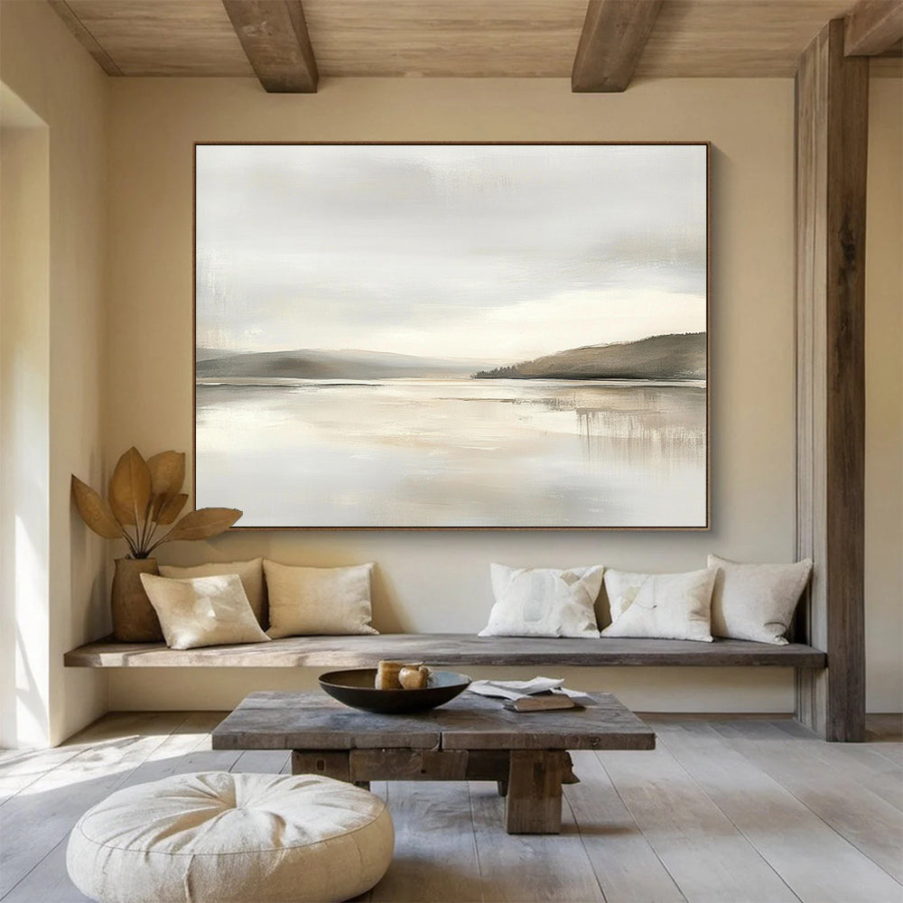 Monochrome Lake View Art for Minimalist Home Office & Serene Reading Nook SC065