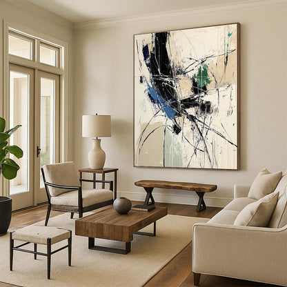 Dynamic Black and White Abstract for Contemporary Art Space & Minimalist Office STSC825