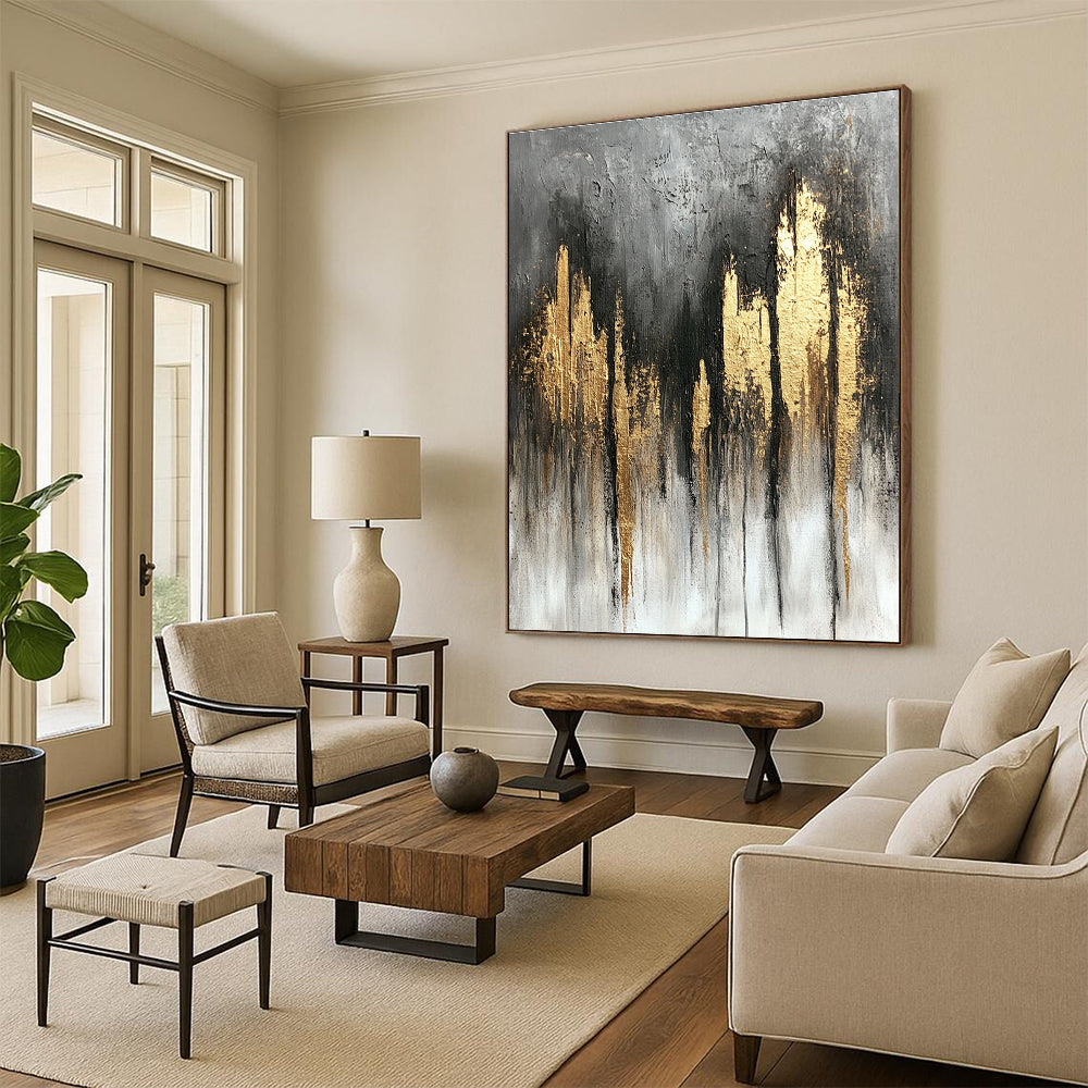 Grey and Gold Abstract Cityscape for Luxury Penthouse Living Room & High - End Hotel Lobby STSC393