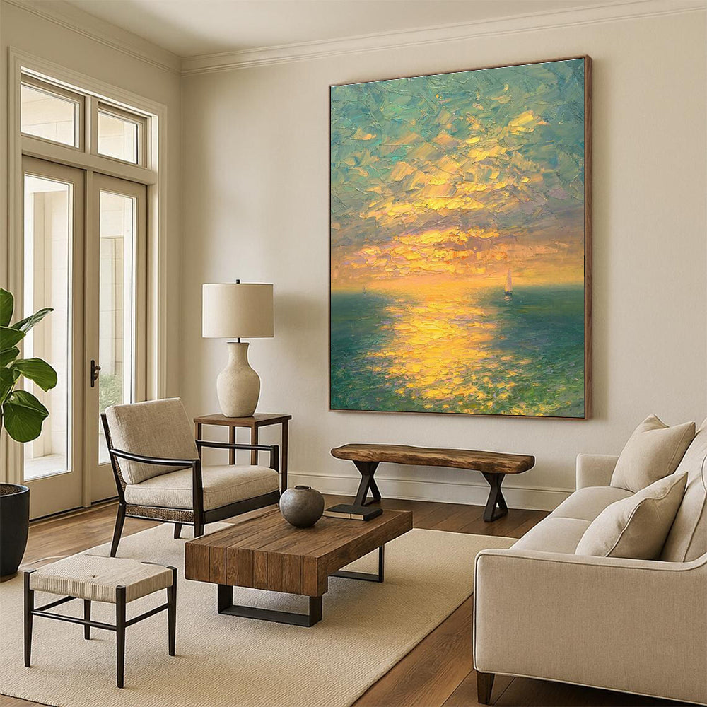 Sea Sunset Oil Painting for Nautical Bedroom & Yacht Club DLZ0734