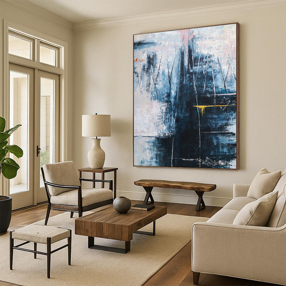 Blue - Pink - Gray Abstract Art for Art Gallery & Home Spa DLZ1118