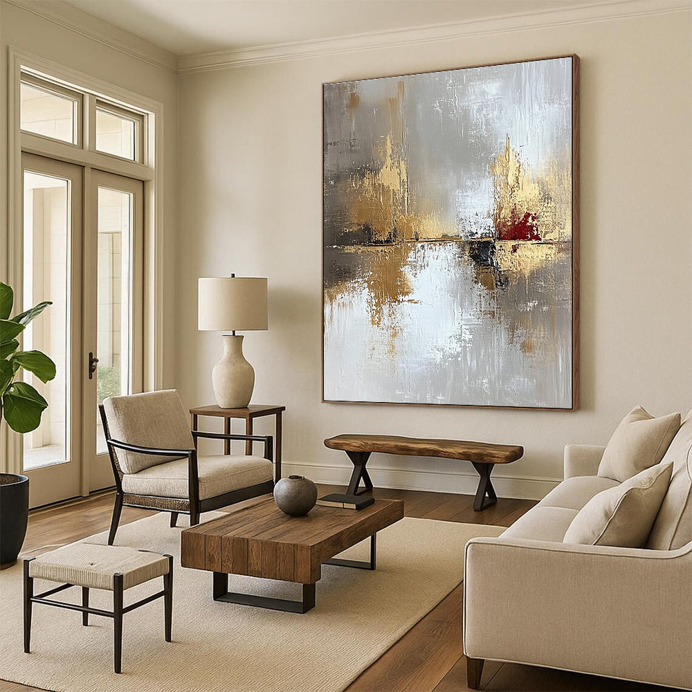 Grey and Gold River Abstract for Luxury Spa Lounge & Sophisticated Home Library STSC402