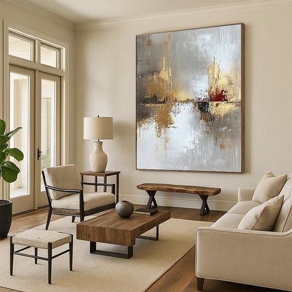 Grey and Gold River Abstract for Luxury Spa Lounge & Sophisticated Home Library STSC402