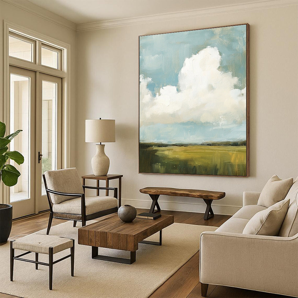 Big Clouds Over Green Field for Minimalist Bedroom & Countryside Retreat STSC873