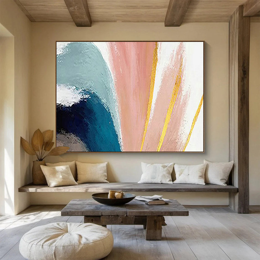 Pink - Blue - Gold Abstract Art for Luxury Hotel Suite Vanity Areas DLZ2600