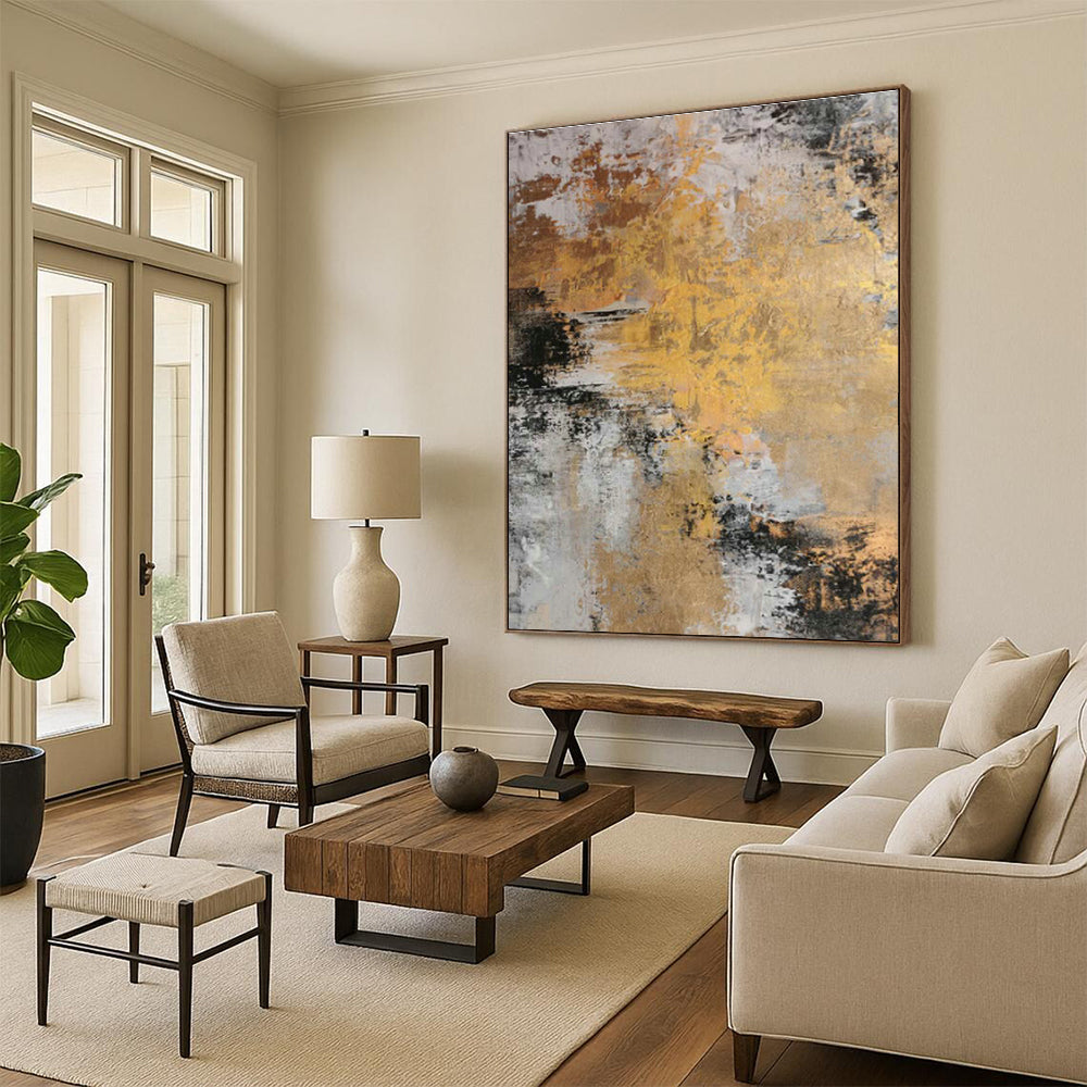 Gold - Gray Abstract Art for High - End Restaurant Private Dining Rooms DLZ0013