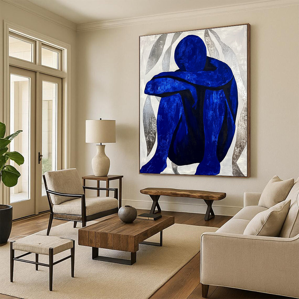 Blue Figure in Contemplation for Meditation Space & Thoughtful Library STSC922