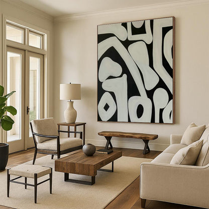 Black - White Patterned Abstract Art for Urban Art Café & Mid - Century Modern Home DLZ1886