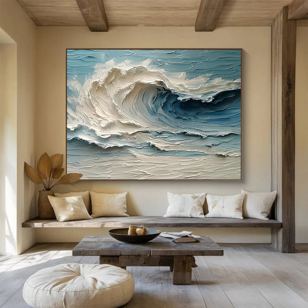 Textured Sea Wave Art for Coastal Seafood Restaurant Bar Counters DLZ3200