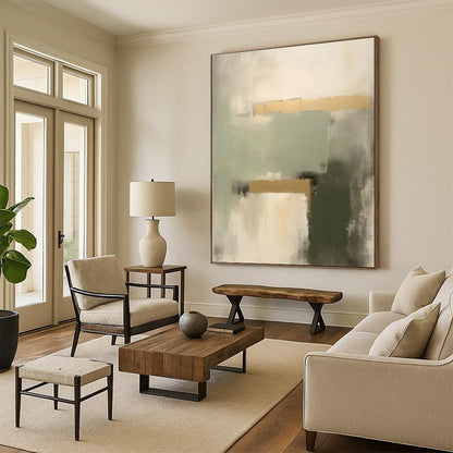 Sage - Gold Abstract Art for Bohemian Boutique Hotel & Art Deco Dining Room DLZ0845