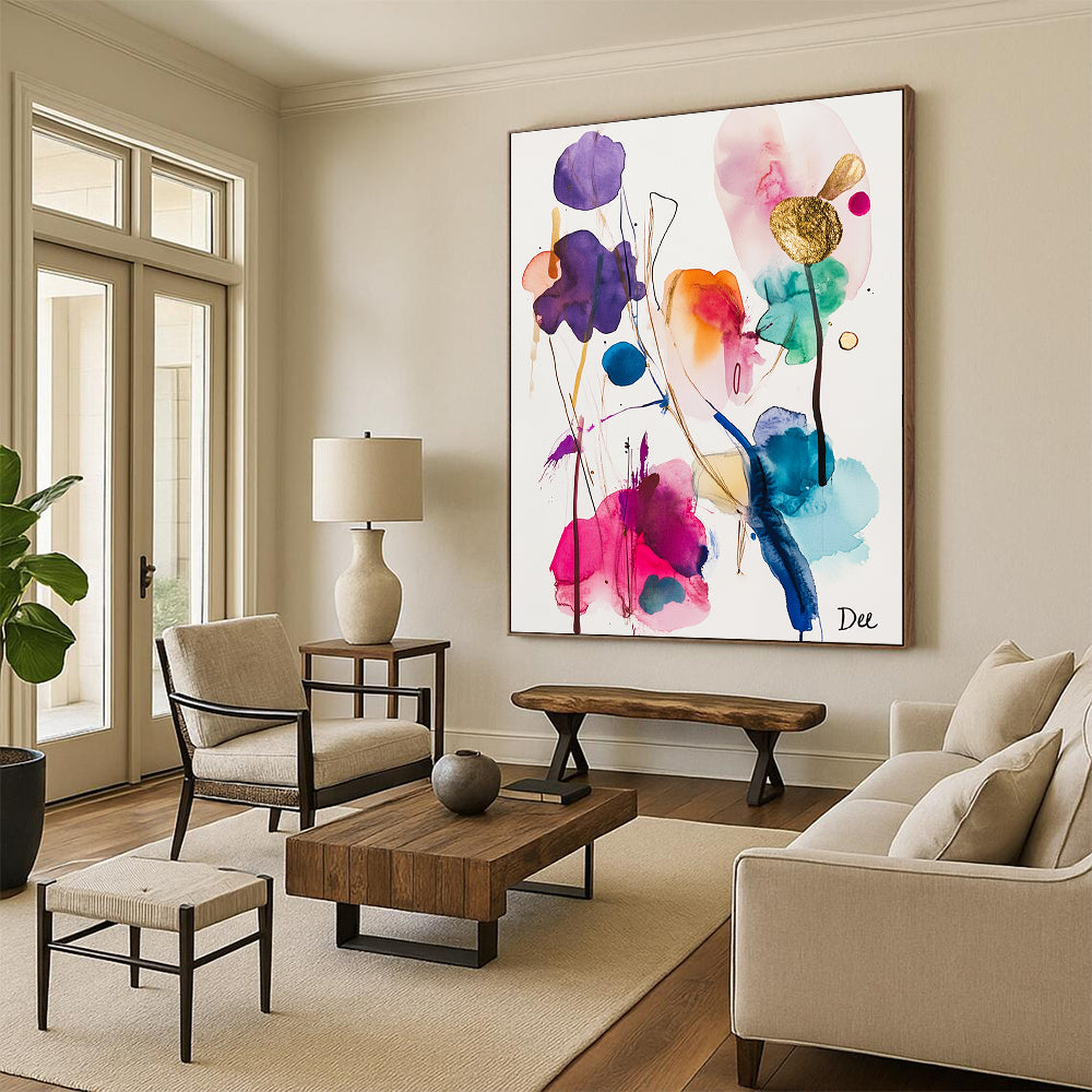 Colorful Floral Watercolor Abstract for Bohemian - Style Bedroom & Creative Studio STSC839