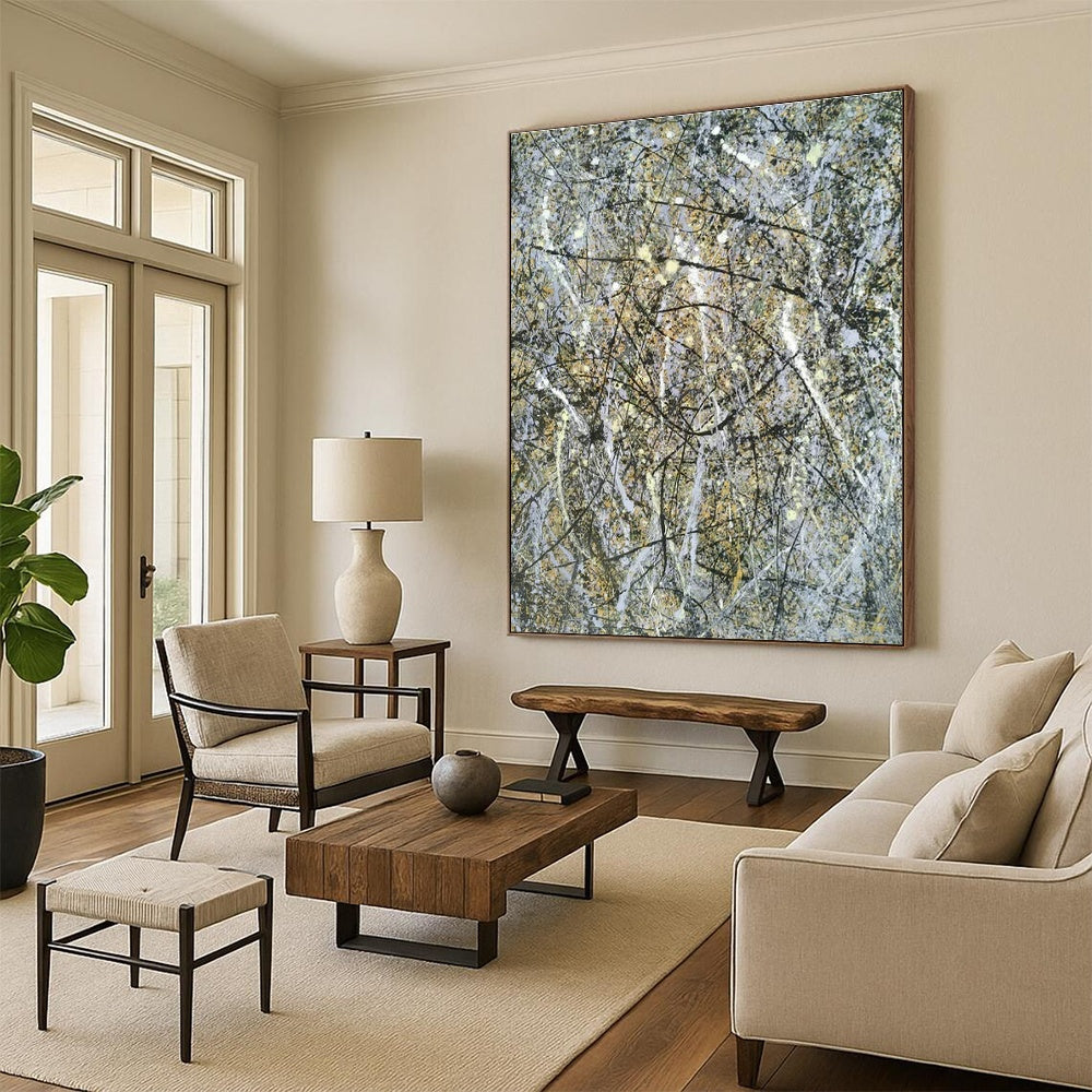 Gray - Gold Splatter Abstract Art for Corporate Executive Office & Art - Inspired Library DLZ1797