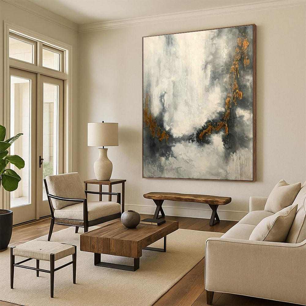Grey - Gold Abstract Art for Living Room & Office DLZ0550