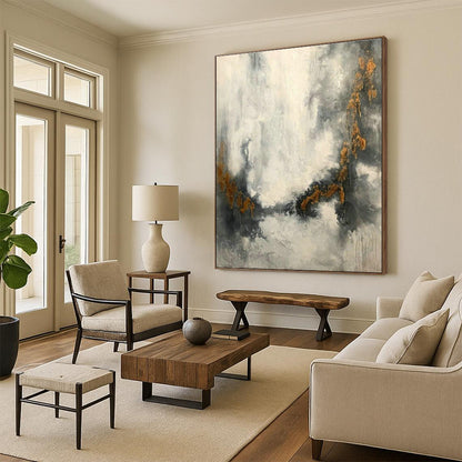 Grey - Gold Abstract Art for Living Room & Office DLZ0550