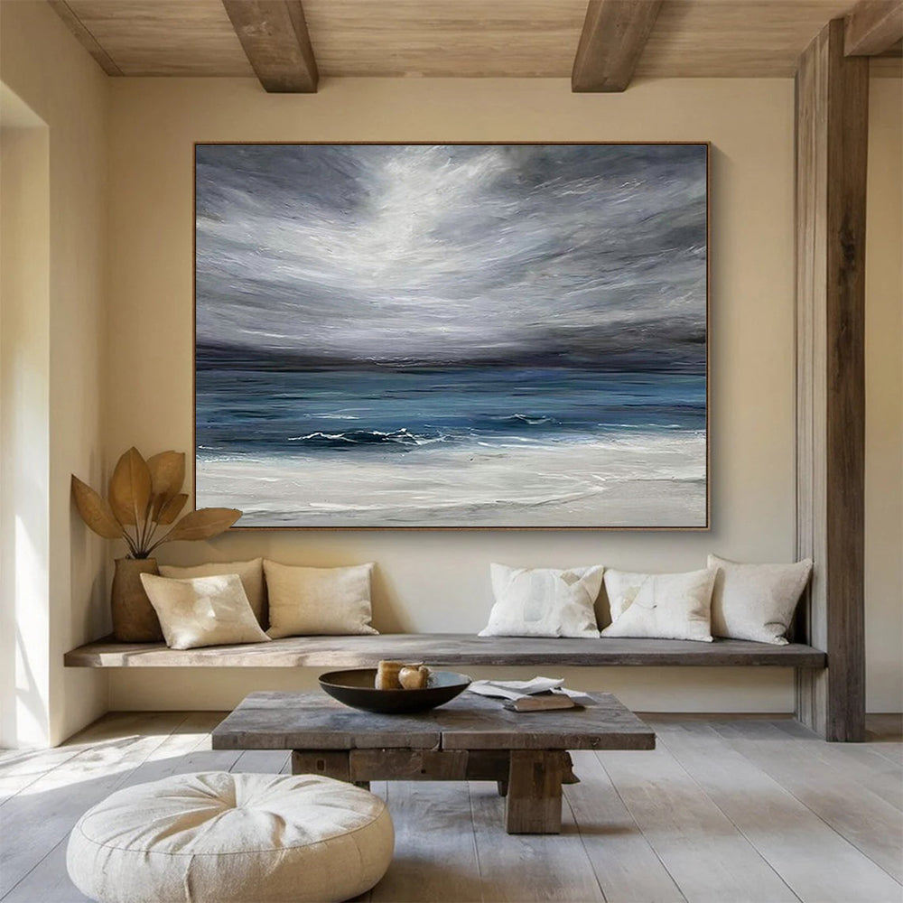 Gray - Cloud Sea View Oil Painting for Nautical - Themed Library Reading Nooks DLZ2599