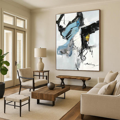 Blue - Black Abstract Art for Minimalist Home & Corporate Lobby DLZ0792