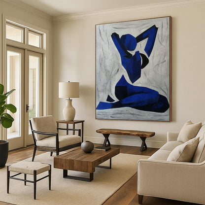Blue Yoga Pose Silhouette Art for Spa Retreat & Modern Meditation Room DLZ2268