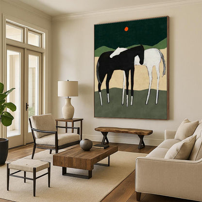Folk - Inspired Horse Art for Country Farmhouse & Western Art Gallery DLZ1419