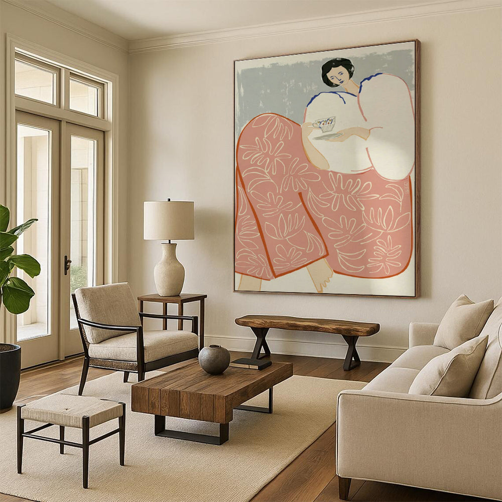 Woman with Teacup Art for Tea House & Home Reading Nook DLZ1154